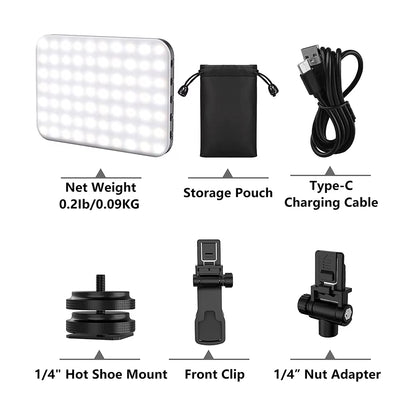 Selfie Light 60 LED 2200Mah Cell Phone Fill Light 7 Modes 10-Level Brightness Portable Clip on Light for Camera /Tablet/Laptop